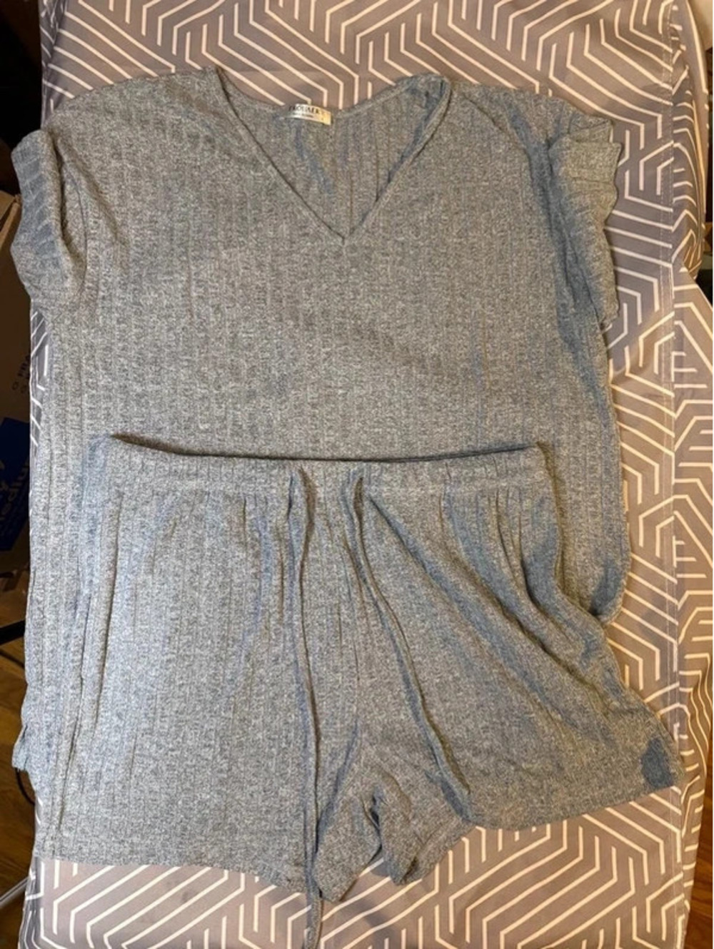 Ekouaer Blue 2 Piece Pajama Lounge Set Size L Drawstring Shorts Pockets
